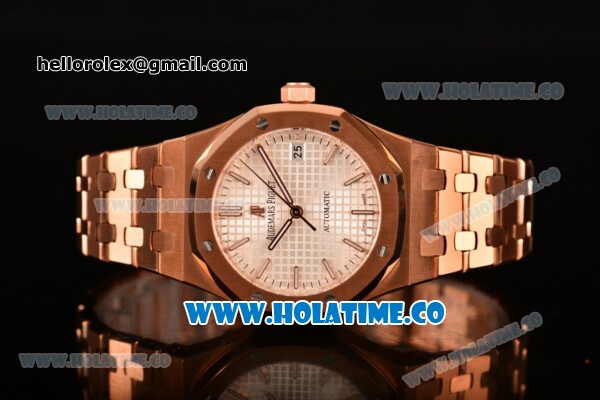 Audemars Piguet Royal Oak Clone AP Calibre 3120 Automatic Full Rose Gold with White Dial and Stick Markers (EF) - Click Image to Close